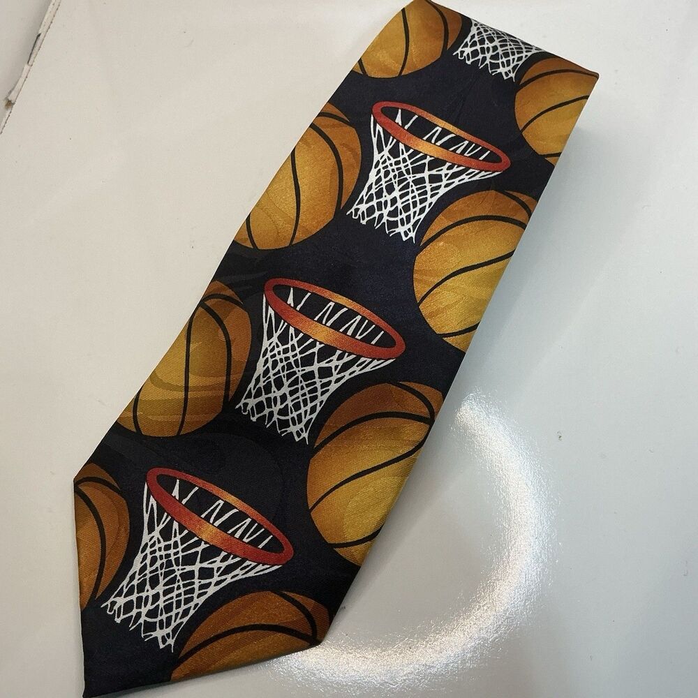 Steven Harris Hand Made Basketball Tie Mens Novelty Orange Black 58” Polyester